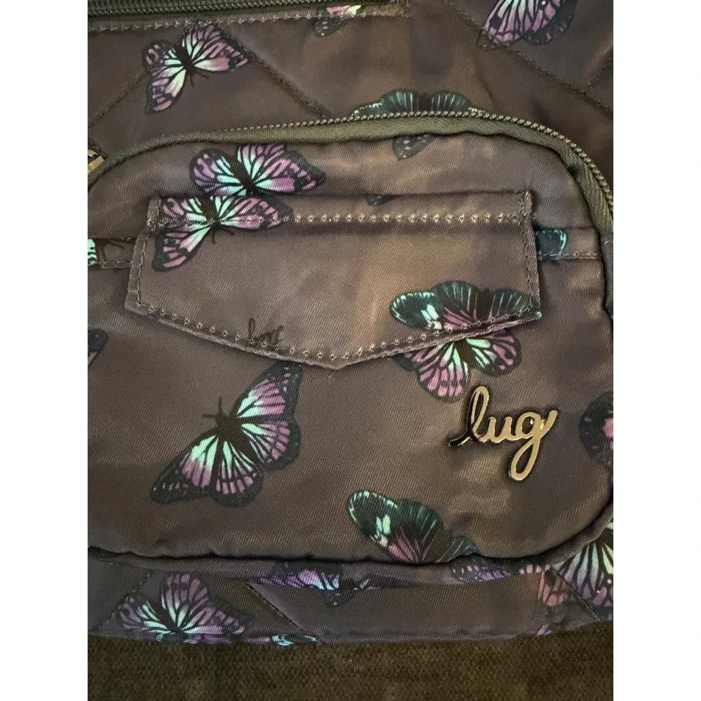 Lug Zipliner Convertible Hobo Backpack Butterfly Gray Purple Quilted Bag New